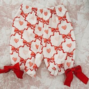 Toddler Girls Valentines Bubble Shorts Red White Knickers with Bows Hearts